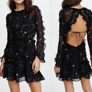 NWT Fame and Partners Kye Night Skye Black Starry Backless Ruffle Dress